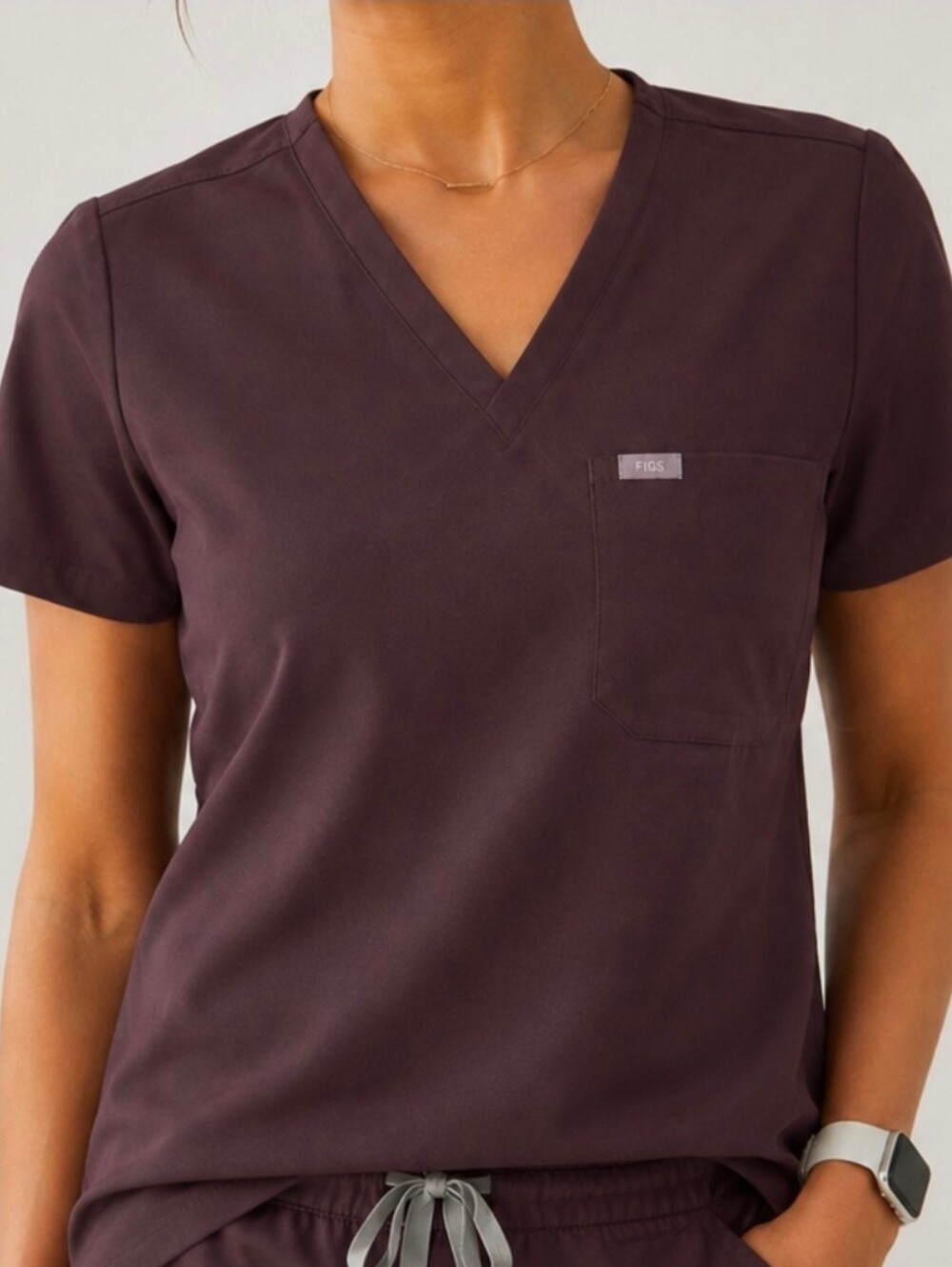 FIGS Catarina Scrub Top Women’s XL Burgundy Wine Technical Collection V-Neck